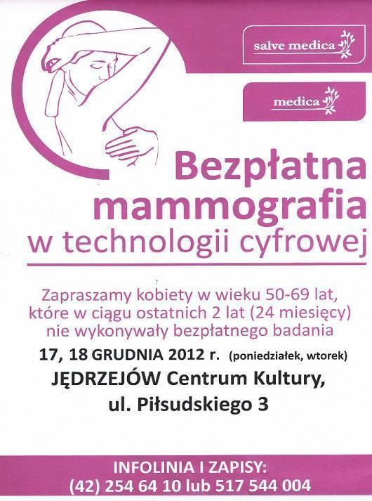 plakat-bezpłatne badania mammograficzne